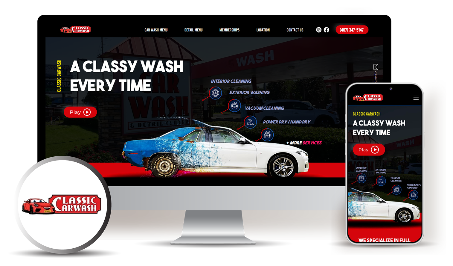 Classic Car Wash website designed by Stars and Stripes Marketing
