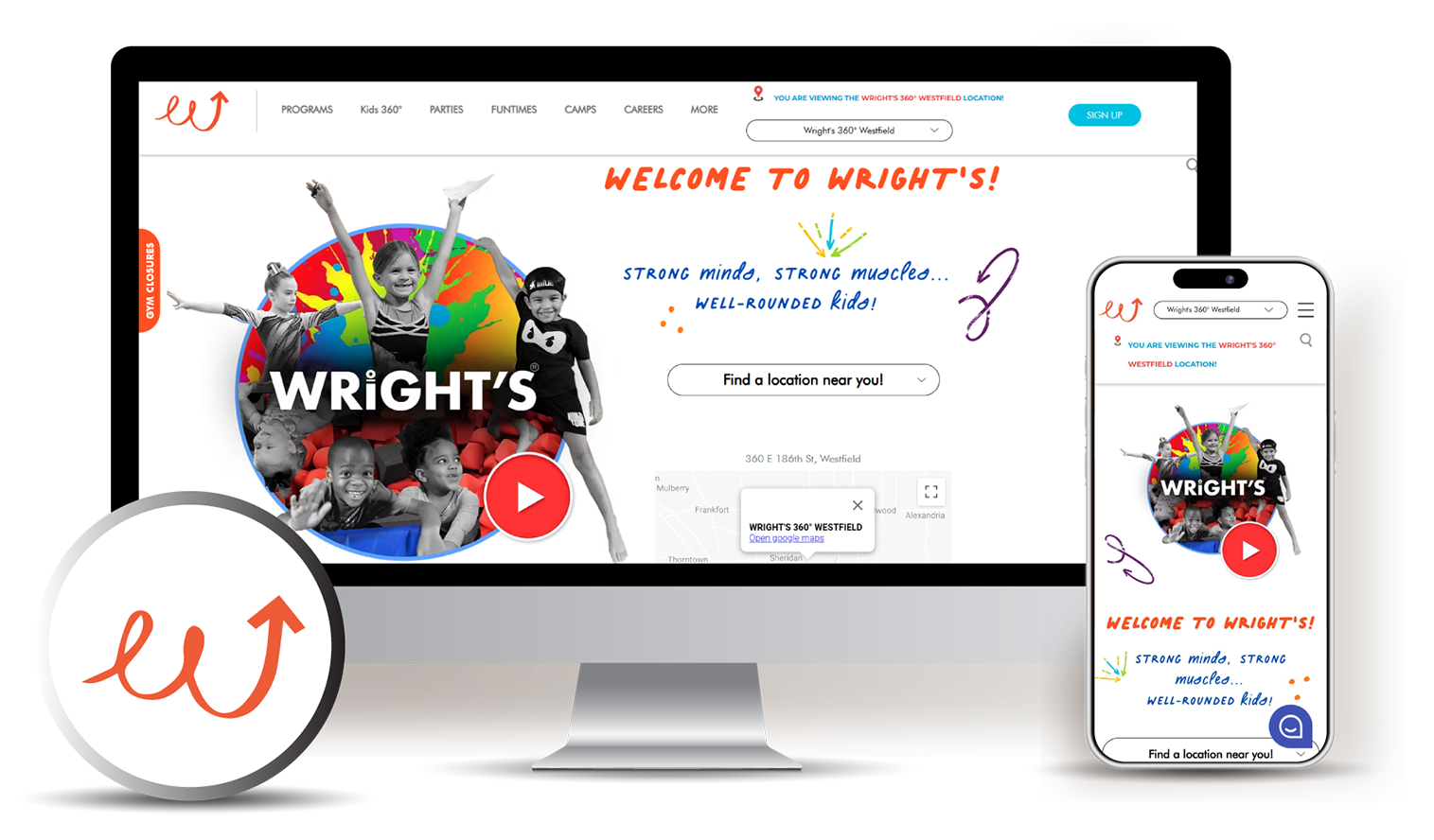 Wright's Gymnastics website designed by Stars and Stripes Marketing