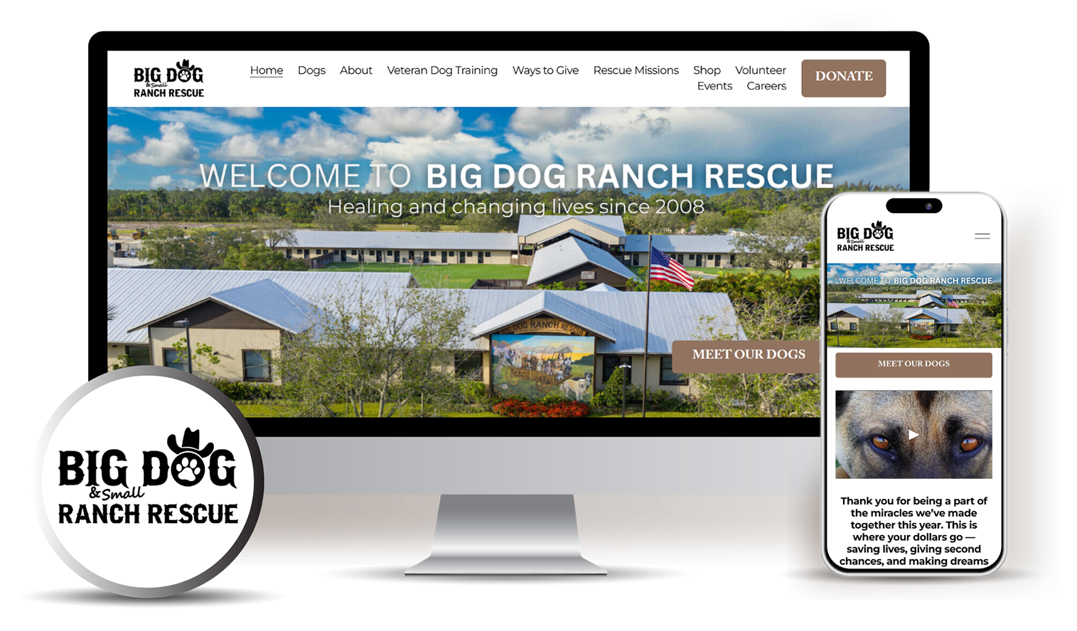 Big Dog Ranch Rescue website designed by Stars and Stripes Marketing