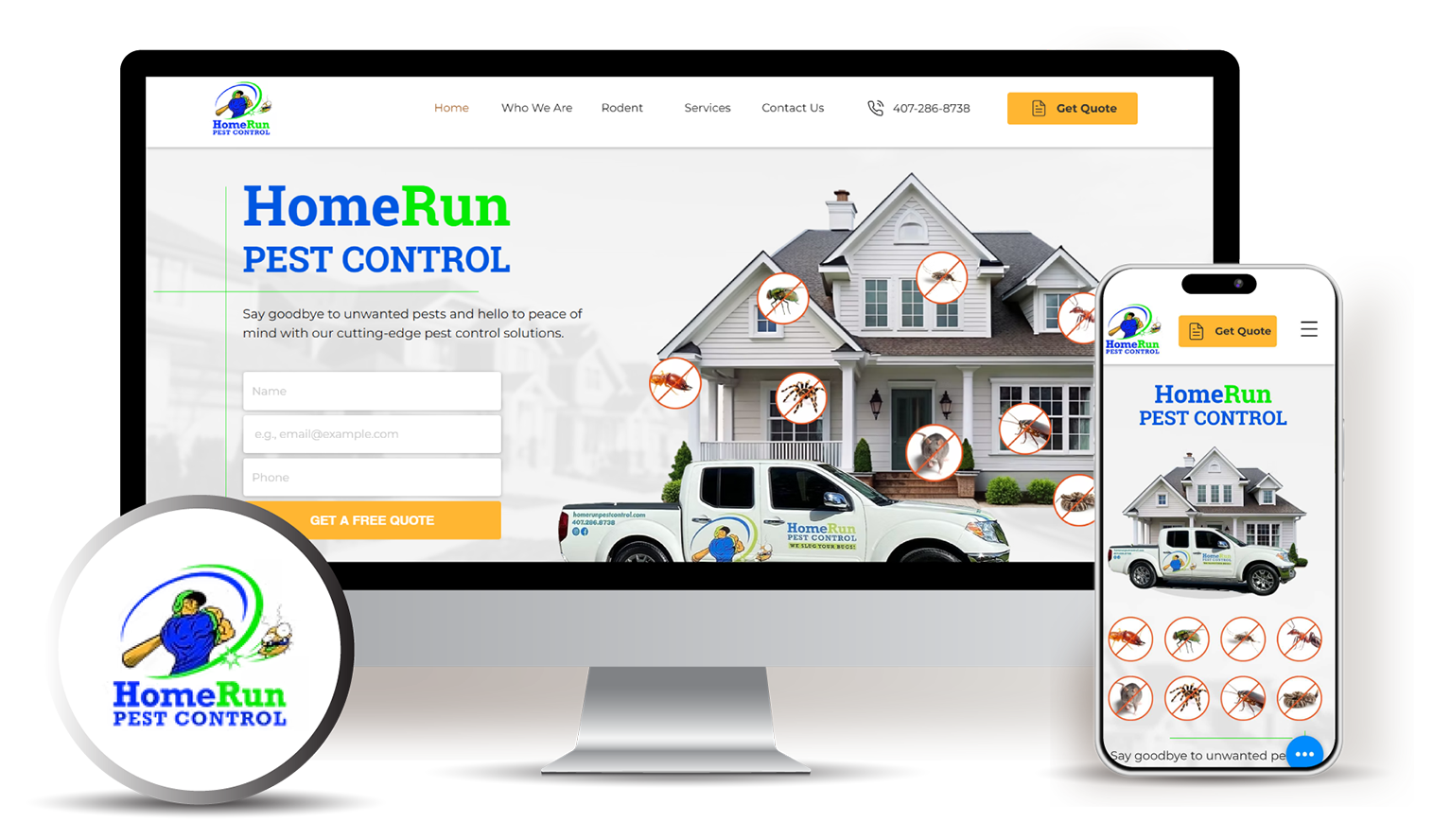 HomeRun Pest Control website designed by Stars and Stripes Marketing